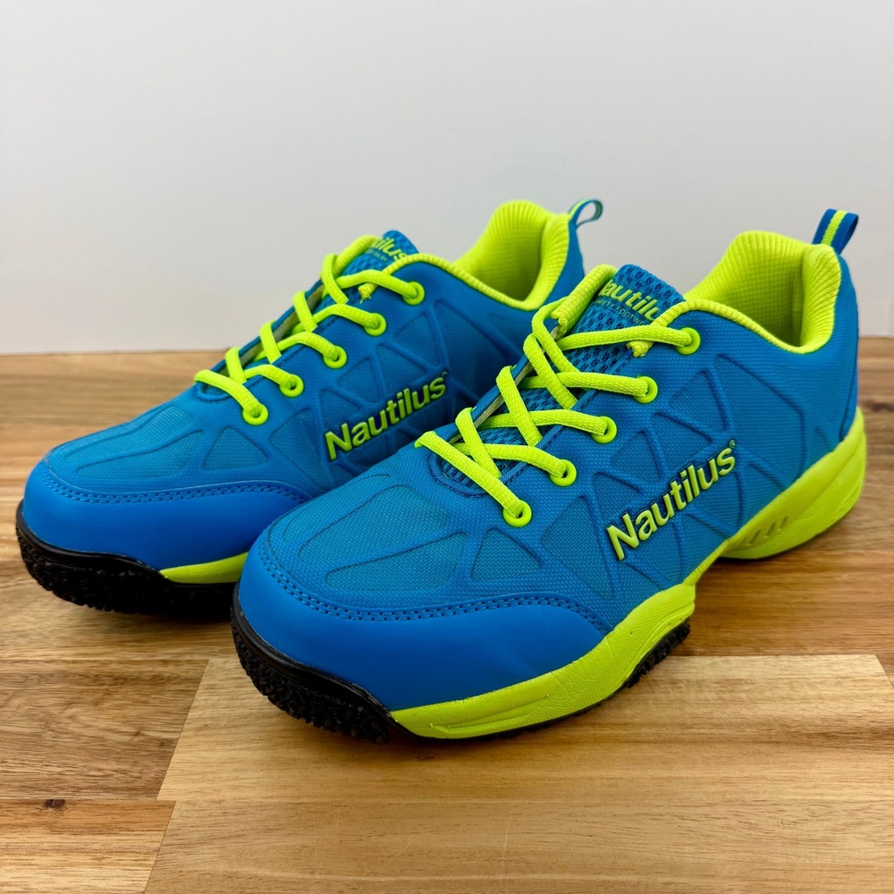 Nautilus N2154 Womens Safety Shoes Blue Neon Green Slip Resistant Work Sneakers